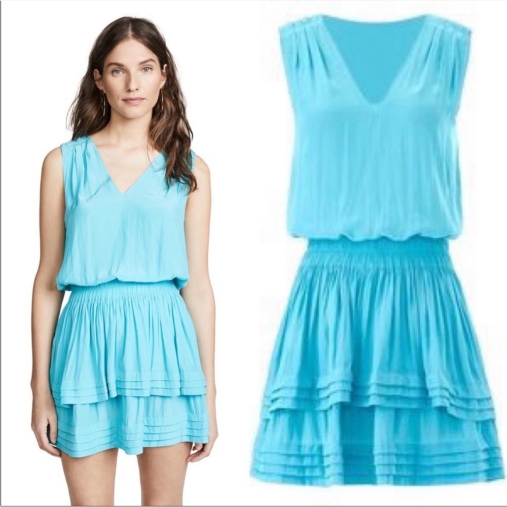 Ramy Brook Raquel Tiered Ruffle Mini Dress in Turquoise Pool Blue Small NWOT - Picture 2 of 11